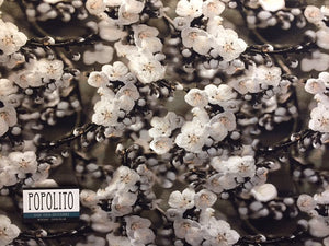 OPHØRSUDSALG - Rester - Digital Print med smukke hvide magnoliablomster - Oekotex 100