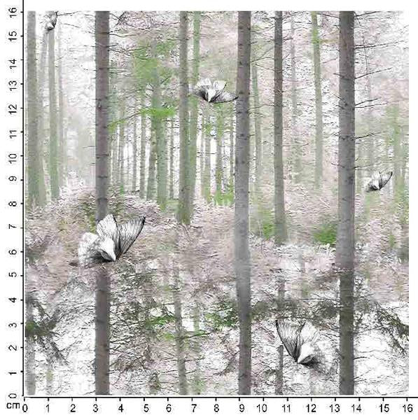 OPHØRSUDSALG - 1 METER - Digital print med smuk bøgeskov og fugle - Økotex