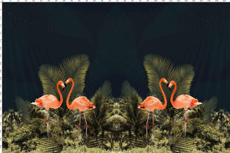 OPHØRSUDSALG - Digital panel med flamingoer - GOTS Certificeret