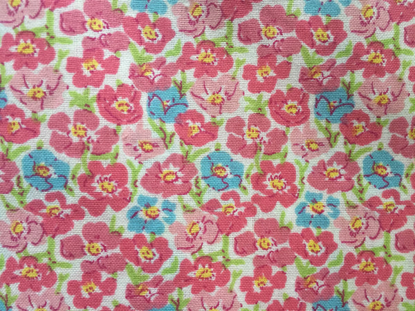 Fast bomuld / Småblomstret - Blomster i Pink, Rosa og Turkis