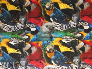 1 METER - Digital Print med farverige papegøjer - GOTS cert.