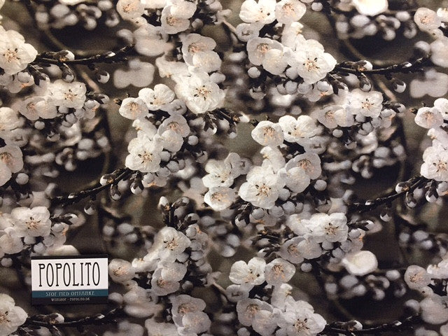 OPHØRSUDSALG - 1 METER - Digital Print med smukke hvide magnoliablomster - Oekotex 100